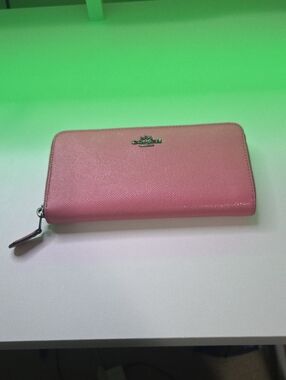 Coach Pink Zip-Around Saffiano Leather Wallet
